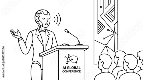 Foto A robot speaker presenting at an artificial intelligence global conference