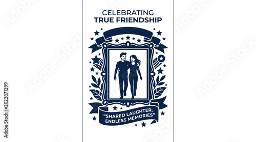 Obraz na plátně A stylized illustration celebrating true friendship with a couple in a decorative frame