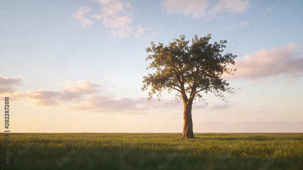 Fototapeta premium Lone tree in an open field under a clear sky