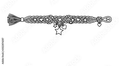Photos Braided Friendship Bracelet with Heart and Star Charms Line Art.