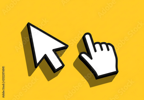 Computer mouse pointer arrow and clicking hand cursor icon with interface technology selection navigation computer software
