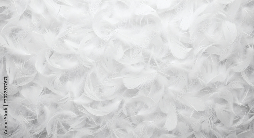 Fototapeta premium Soft white feathers create a delicate fluffy texture background ideal for themes of lightness purity and gentle softness in any design project