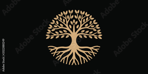 Bild auf Leinwand tree symmetrical branches and roots golden vector emblem