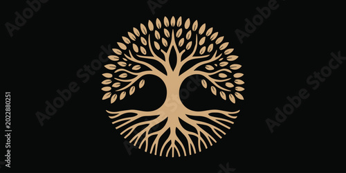 Canvas Print tree of life vector emblem with mirrored roots and canopy
