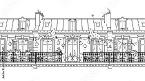Obraz na płótnie Detailed architectural drawing of a Parisian style apartment facade with a balcony