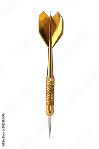 A beautifully crafted, single golden dart, showing off its shimmering metallic body, detailed grip, and sharp steel tip, ideal for game design or sports graphics 