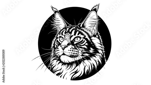 Canvas Print Maine Coon Cat Portrait Graphic Illustration