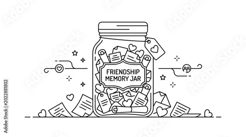 Tableau sur toile Friendship Memory Jar Outline Illustration.