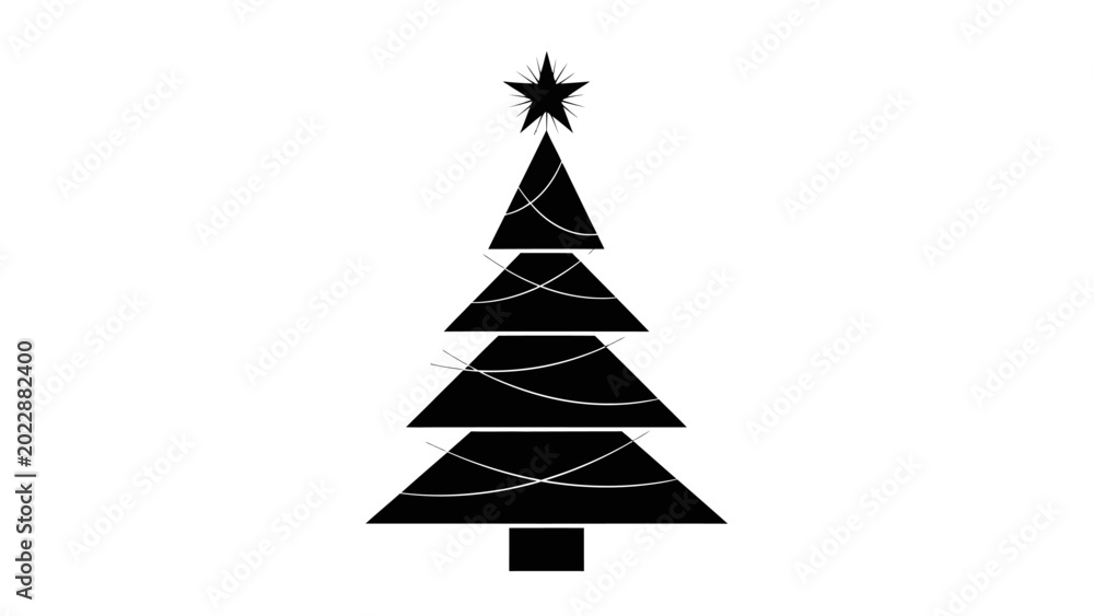Fototapeta premium Minimalist Black Christmas Tree Silhouette with Star Icon