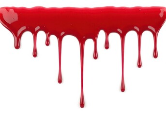 Vibrant Red Paint or Blood Dripping Down a Pure White Background for Creative Design Projects