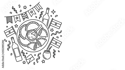 Slika na platnu Hand drawn Argentine independence day celebration illustration with empanadas and flags