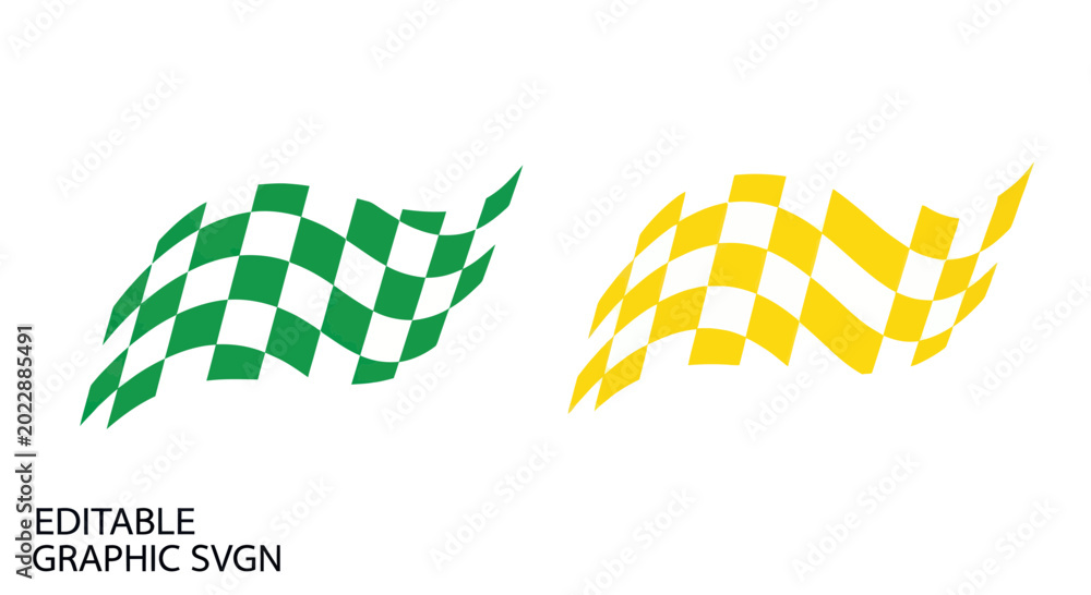 Fototapeta premium Green and Yellow Checkered Flags Waving - Racing, Victory, Sport Symbols