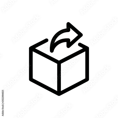 Icon of a cube with an arrow pointing out, representing export, shipping, or delivery concept