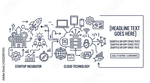Photos Hand drawn doodle illustration of startup incubator and cloud technology business concepts