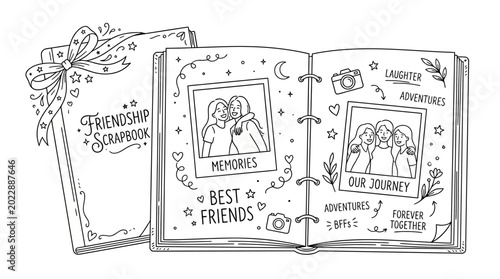 Slika na platnu Hand drawn friendship scrapbook with photos and doodles.
