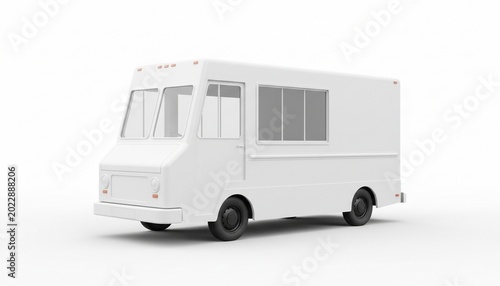 Modern White Food Truck Mockup on White Background