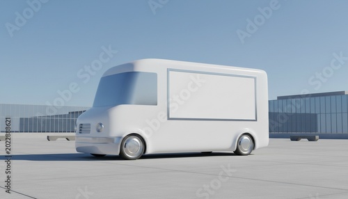 Sleek white food truck with blank billboard, ideal for branding mockups and advertising designs