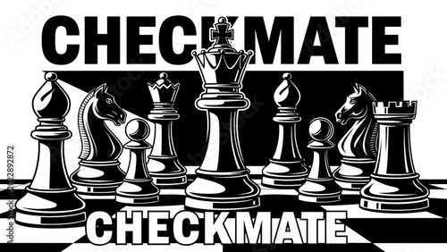 Foto Checkmate Chess Concept with Pieces on Board