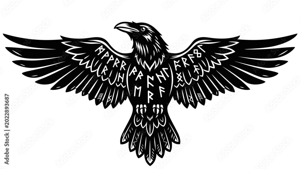 Fototapeta premium Norse Raven with Runes Illustration