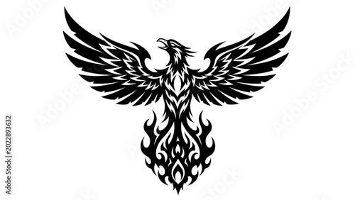 Foto Tribal Phoenix Bird Illustration in Black and White