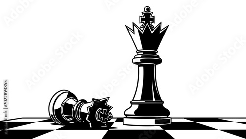 Bild auf Leinwand Black and White Chess King Standing Over Fallen Opponent