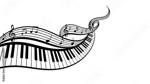 Quadro su tela Abstract Musical Design with Piano Keys and Music Notes