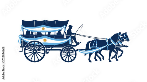 Foto Illustration of a traditional horse drawn carriage with Argentine flag colors