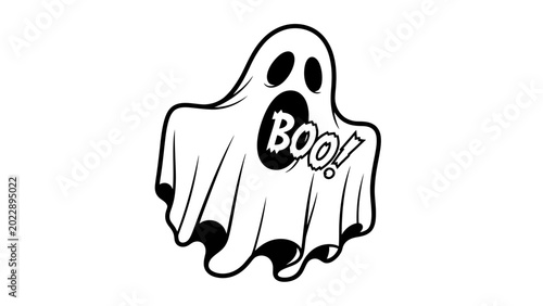 Foto Cartoon Ghost Character Saying Boo Halloween Graphic Design