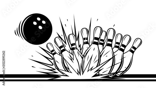 Schilderij op canvas Bowling Ball Striking Pins Illustration