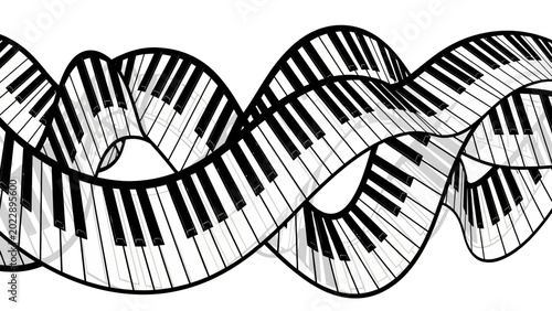 Foto Abstract Wavy Piano Keyboard Ribbon Design