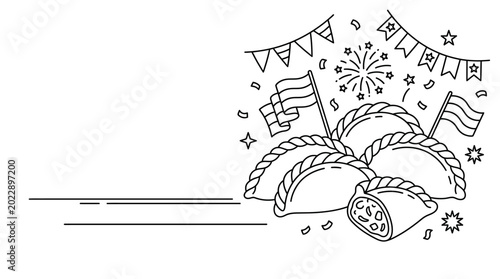 Foto Line art illustration of traditional empanadas for Chilean Independence Day celebration