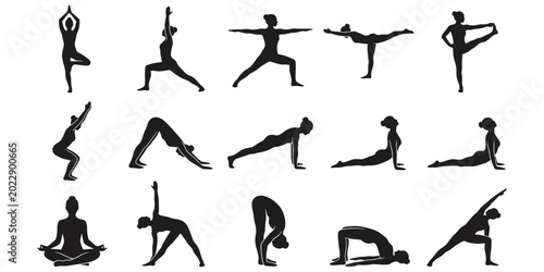 Fotografía Yoga Poses Silhouette Icon Set