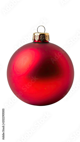 Shiny, round, crimson ornament with gold cap, isolated on black