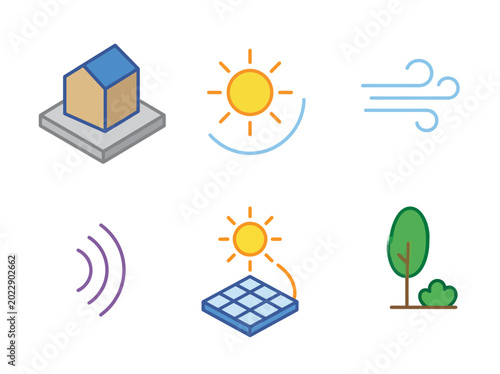 Konstfotografi This collection of icons represents various elements of nature and renewable energy, promoting sustainable living and environmental awareness through visual icons