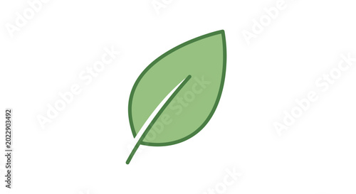 A simple green leaf icon with a stem on a white background, depicted in a minimalist flat style with vibrant green hues.
