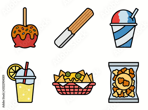 Tableau sur toile A tempting assortment of popular fair foods including cotton candy, churros, and nachos, designed to summon the joyous atmosphere of a fun fair or carnival experience