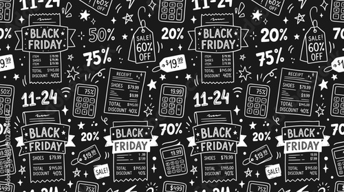Εκτύπωση καμβά Black Friday chalkboard sale pattern with shopping tags and percentage offers