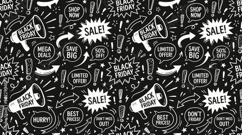 Photos Seamless black and white sale badge and sticker pattern background