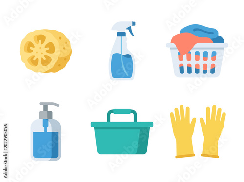 Εκτύπωση καμβά This image displays essential household cleaning supplies and tools designed for efficiency, illustrating the need for cleanliness and maintenance in daily life