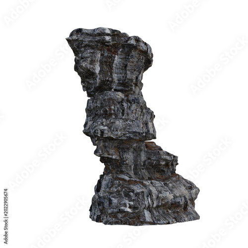 Fotografie Isolated Rock Pillar 3D Rendering Cutout Of Weathered Stone Cliff Formation On W