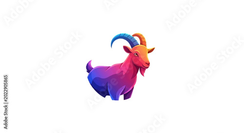 Bild auf Leinwand Colorful goat with curved horns standing.
