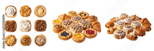 Fotografie Set assorted fresh danish pastries cinnamon rolls and sweet bakery treats top vi