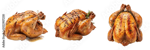 Fotografía Roasted Whole Chicken Set Isolated on White Background - High Quality Stock Phot