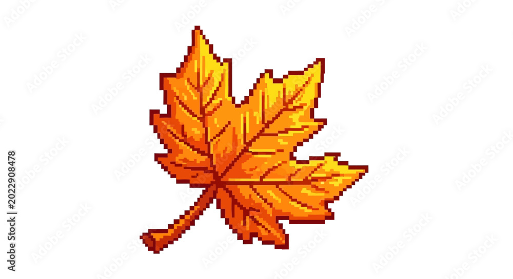 Fototapeta premium Pixel Art Maple Leaf Autumn Season Symbol.