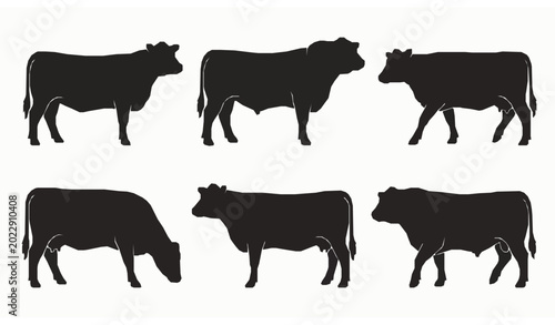 Φωτογραφία Solid Black Beef Cow Silhouette Pack Featuring Ranch Livestock Animal Vector Sha