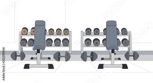 Tableau sur toile Gym Dumbbell Rack and Bench Set for Strength Training