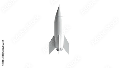 Sleek white rocket against a black backdrop, top-down perspective