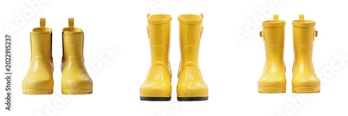 Foto Pair of Yellow Rubber Rain Boots PNG Isolated on Transparent Background for Autu