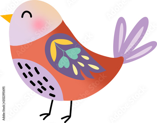 Pink Scandinavian Folk Bird Artwork