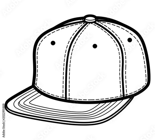Clean flat brim baseball cap vector line art illustration
